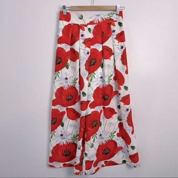L’Atiste By Amy High Waisted Wide Leg Floral Cropped Pants size Small - Picture 2 of 15